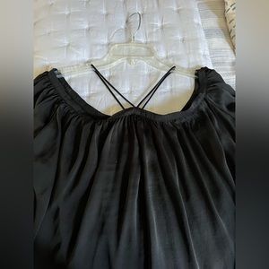 Black off shoulder, satin texture, top with straps, size large